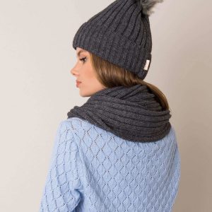 Dark gray women's set hat and scarf RUE PARIS