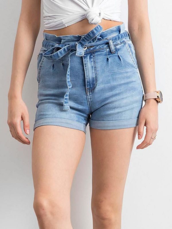 Blue denim shorts with belt