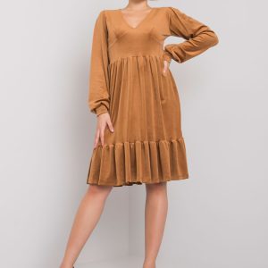 Camel velour dress with flounce Modena