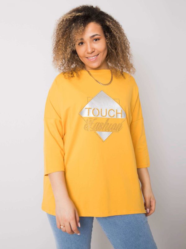 Mustard blouse with Greet appliqués