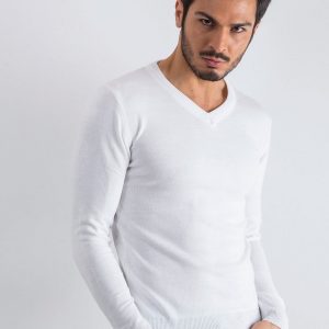 White V-neck men's sweater