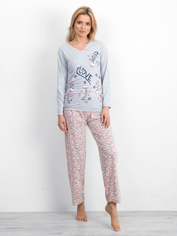 Grey Pink Cotton Pyjamas