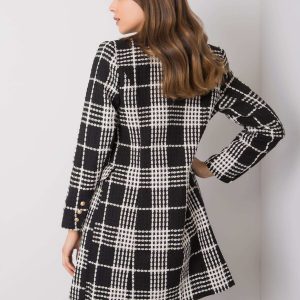 Peggy's black and white plaid coat