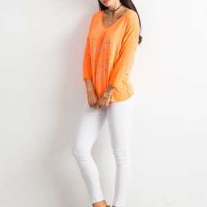 Fluo orange V-neck blouse with inscription