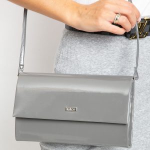 Grey lacquered clutch bag