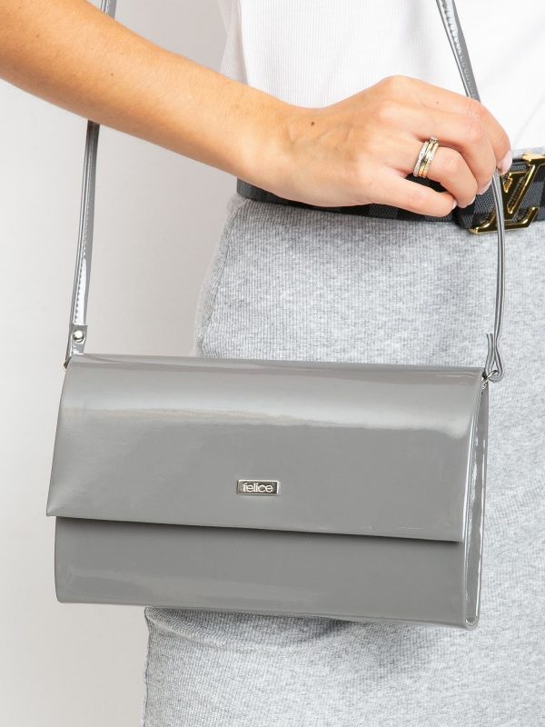 Grey lacquered clutch bag