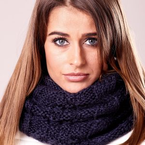 Dark blue chimney scarf with braid weave