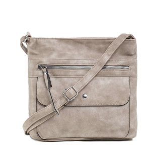 Dark beige shoulder bag with pockets