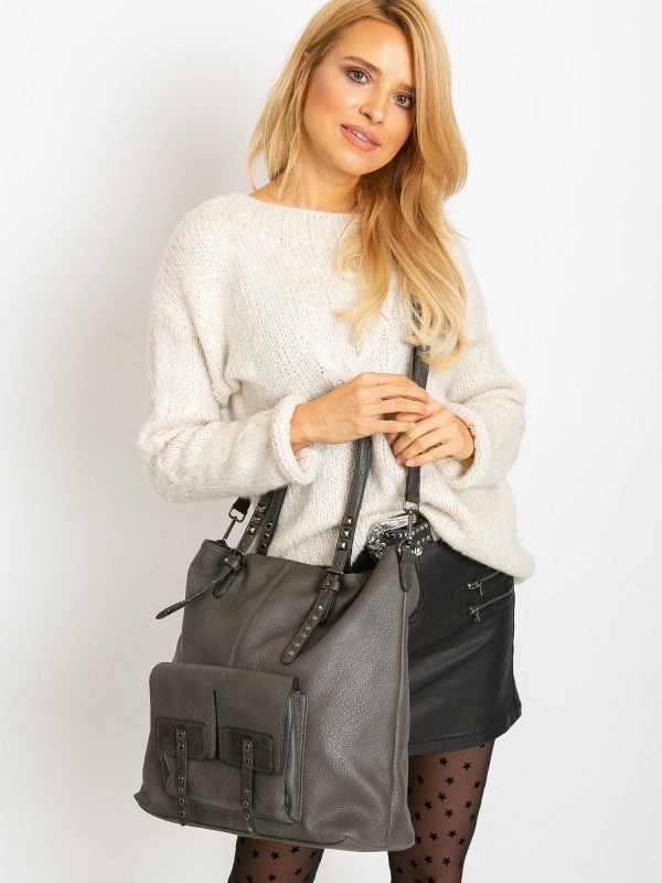 Grey Large Eco Leather Bag