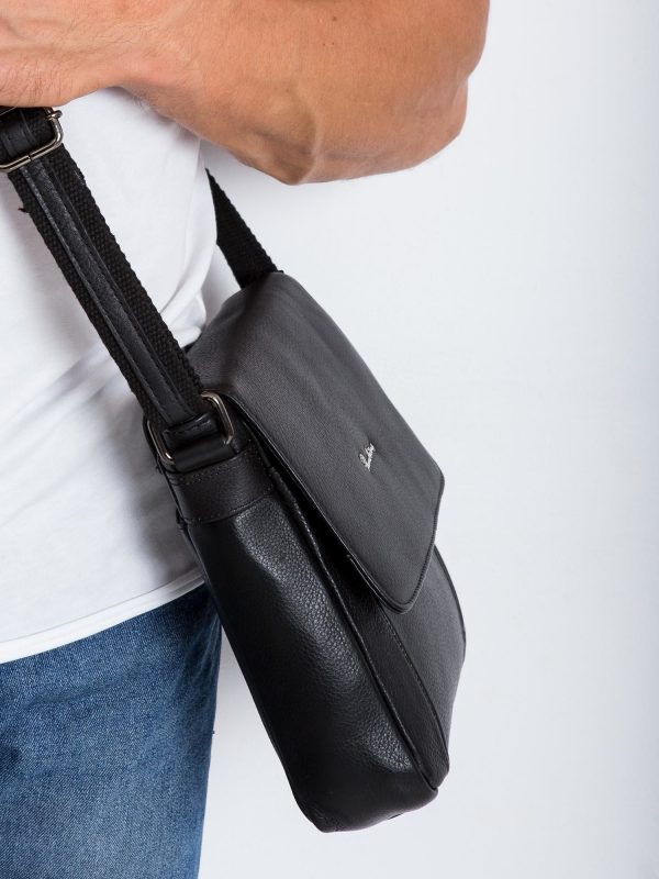 Men's Black Leather Flip Bag