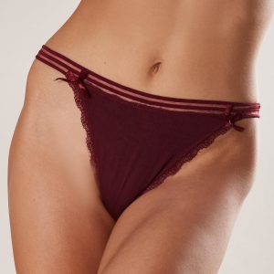 Burgundy Cotton Panties with Lace