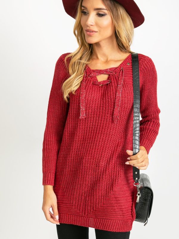 Burgundy sweater with lacing