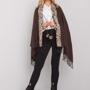 Brown-beige scarf with fur