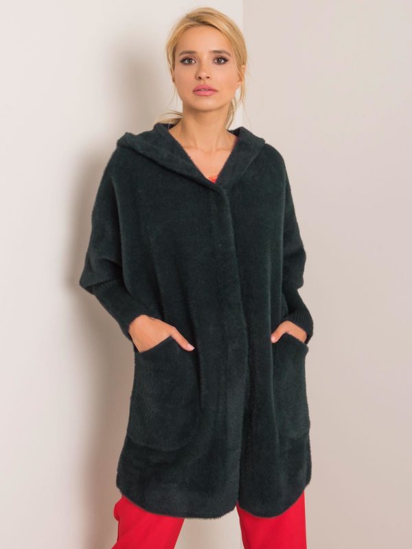 Carolyn's dark green alpaca coat