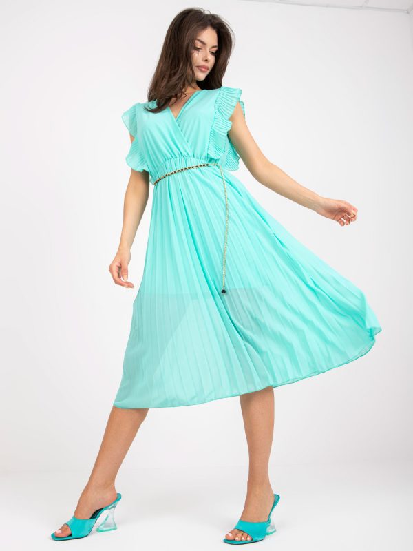 Mint Pleated Casual Midi Length Dress