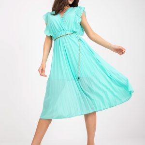 Mint Pleated Casual Midi Length Dress