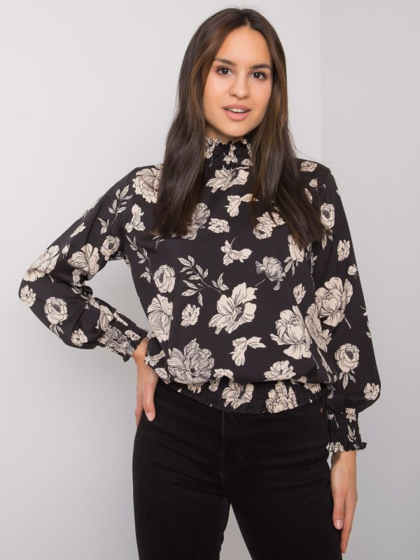 Black and beige blouse with flowers by Damika