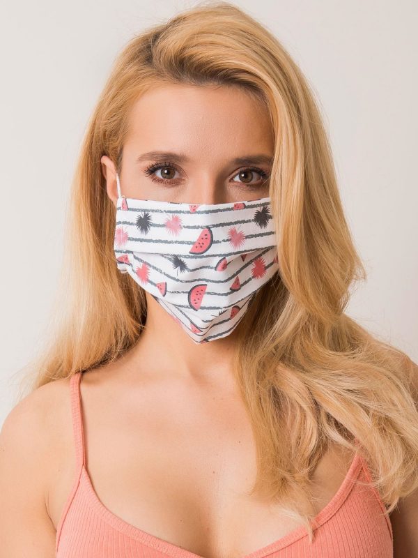 White and pink protective mask with print