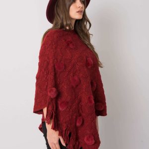 Red Poncho with Talisha Pompoms