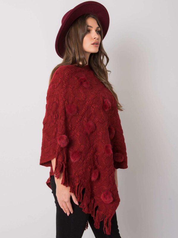 Red Poncho with Talisha Pompoms