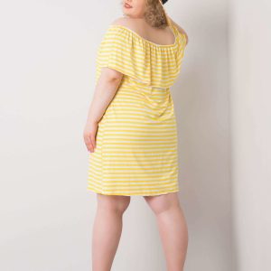 Annabel's Yellow and White Viscose Plus Size Dress