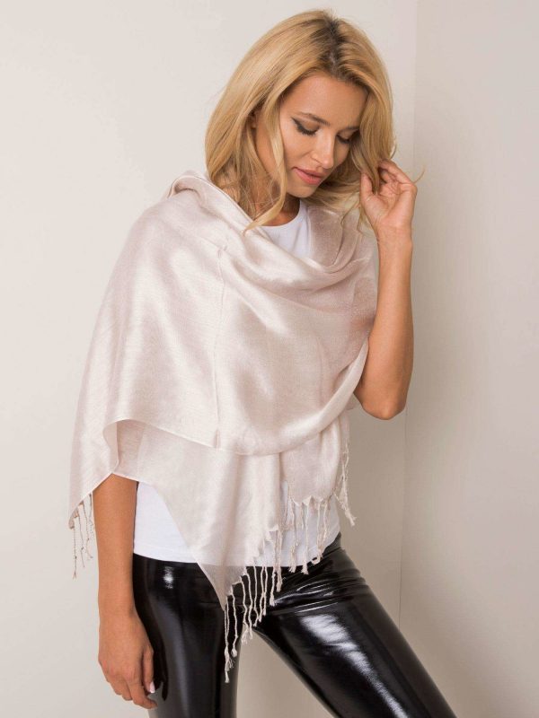 Light beige women's scarf with fringe