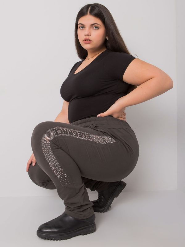 Dark khaki plus size sweatpants with Aelis applique