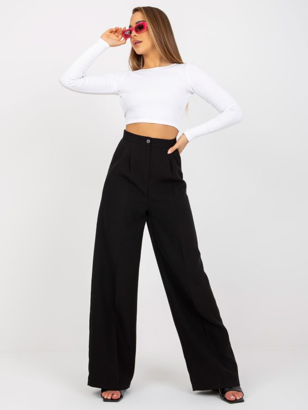 Black Wide High Waist Fabric Pants