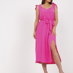 Pink casual midi dress with slit RUE PARIS