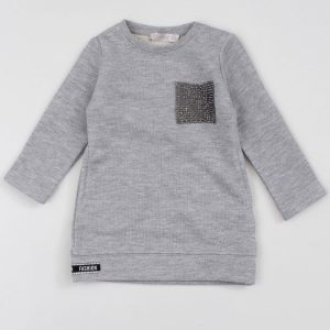 Light gray girl tunic with shiny thread