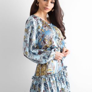 BY O LA LA Blue Patterned Dress