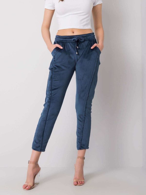 Dark blue velour pants Juanita RUE PARIS