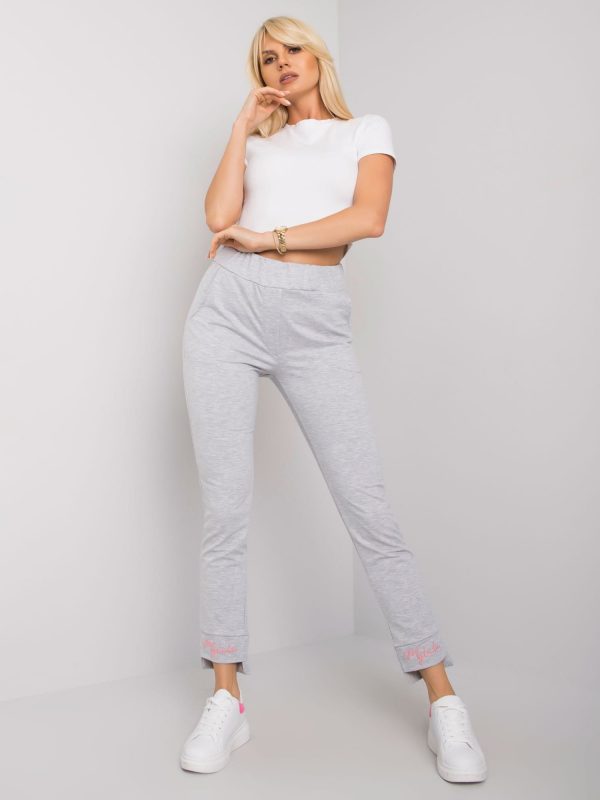 Grey melange sweatpants with Karen embroidery