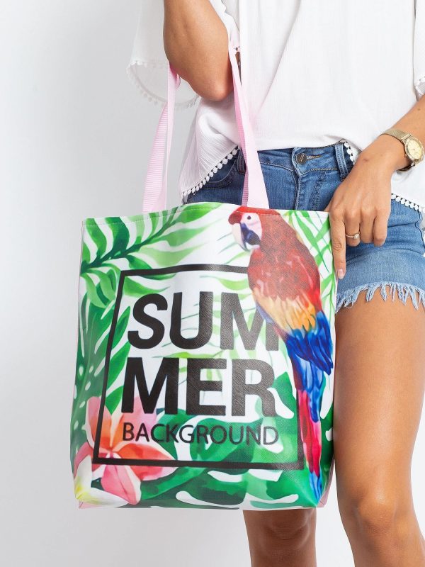 Green and pink bag with exotic print