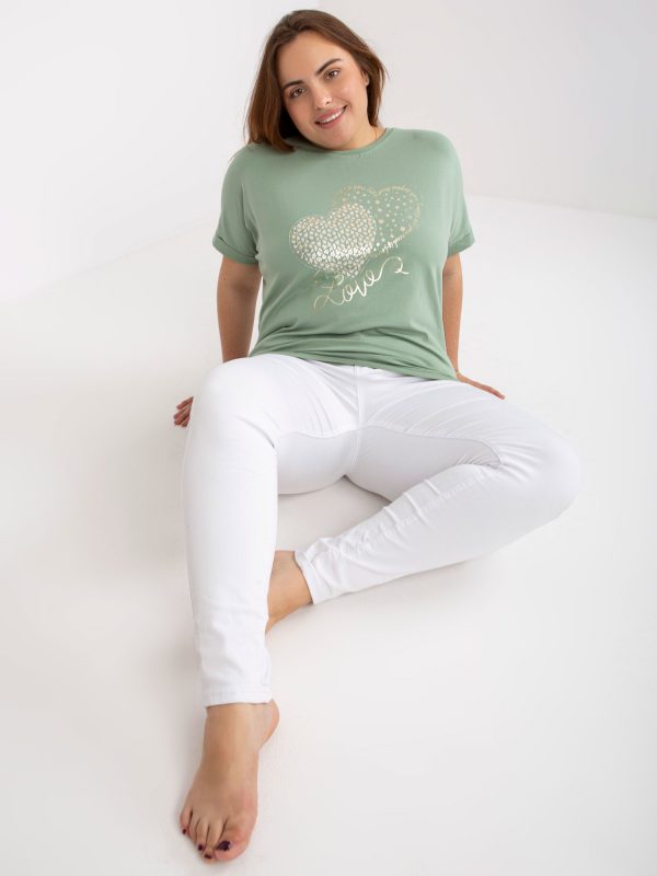 Pistachio Cotton Plus Size Ladies T-Shirt with Print