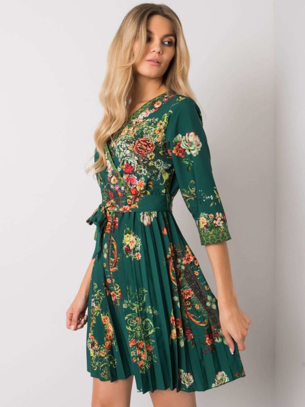 Xana Green Pleated Dress