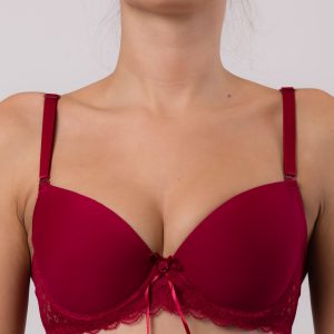 Burgundy bra with lace at the perimeter