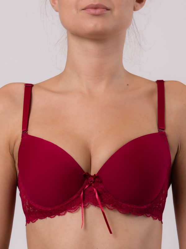 Burgundy bra with lace at the perimeter