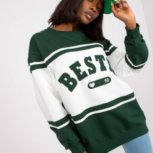 Dark Green and White Loose Sweatshirt Without Hoodie