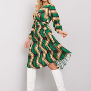 Green and yellow Oristano pleated dress