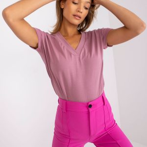 Dirty pink T-shirt with V-neck Severine