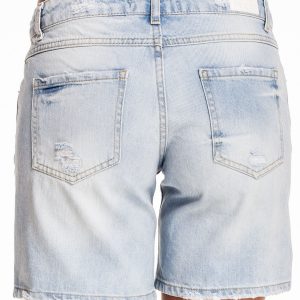 Blue denim shorts with abrasions