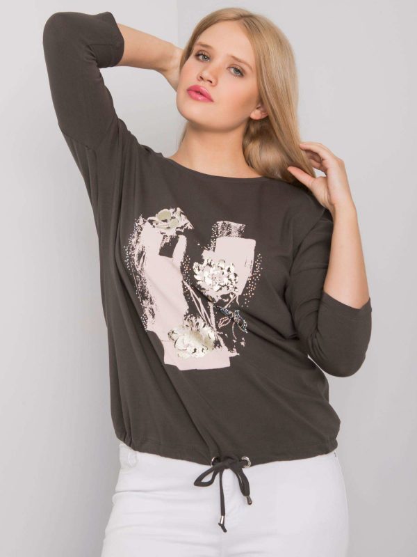 Dark khaki blouse plus size with Ilida print