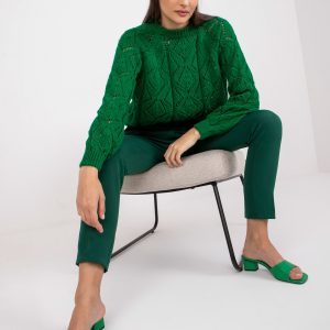 Green women's sweater with openwork patterns RUE PARIS