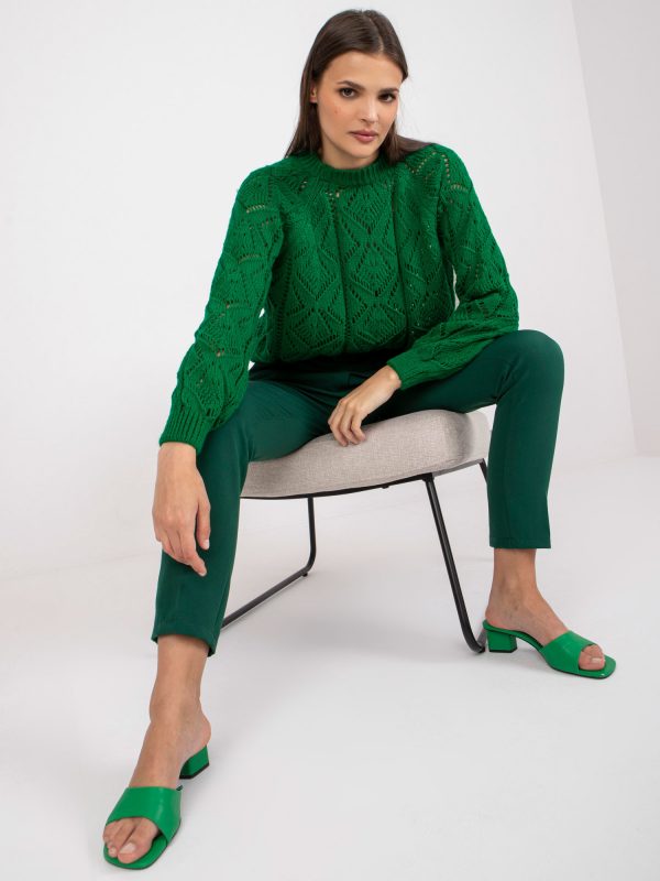 Green women's sweater with openwork patterns RUE PARIS