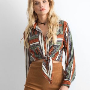 Green and brown striped blouse with binding