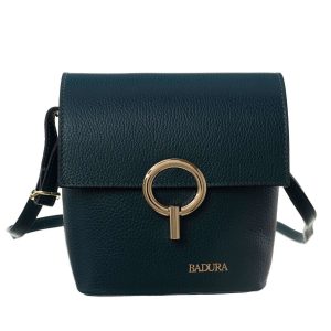 Dark green leather messenger bag BADURA