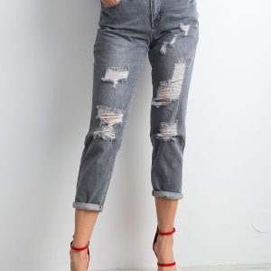 Grey mom jeans pants with abrasions