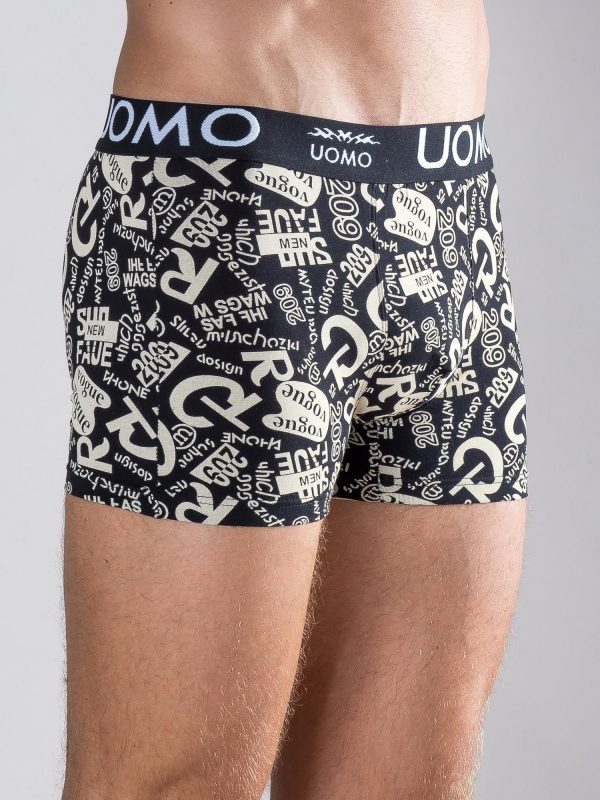 Black boxer shorts with subtitles