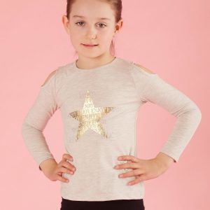 Beige blouse for a girl with rhinestones